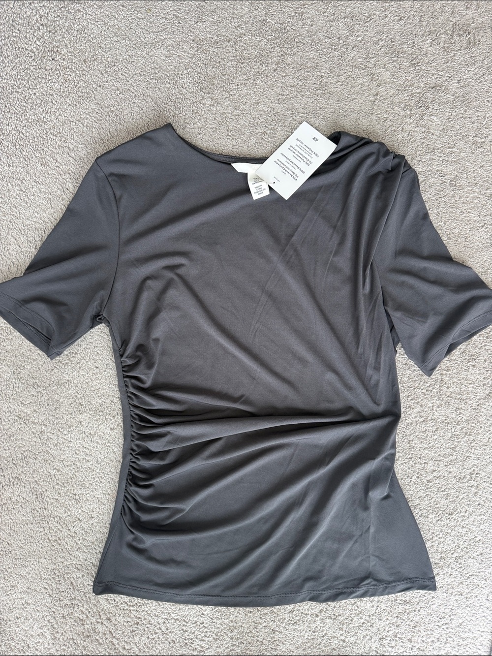 H&M Charcoal Ruched Side Short Sleeve Top